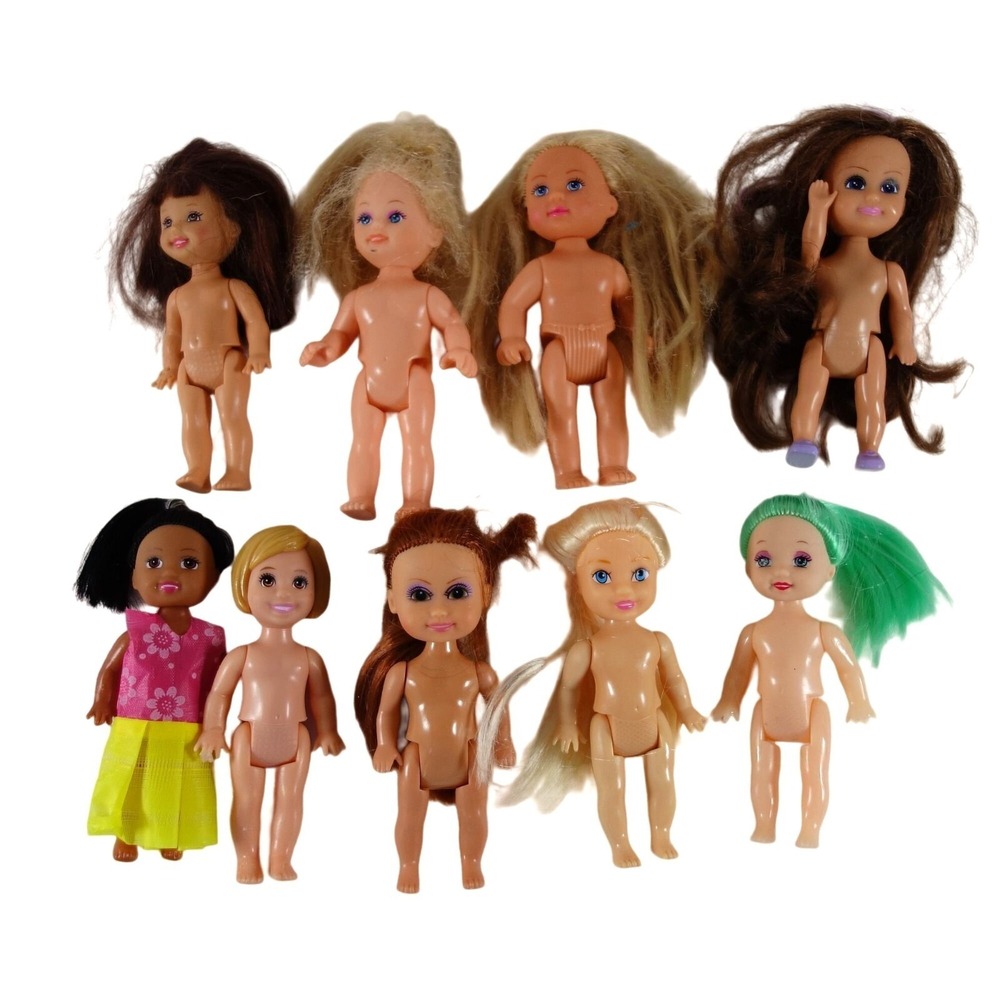 Assorted Mixed Lot of‎ 9 Mini Dolls 4 Inches Various Brands 1 Mattel 1994 Doll